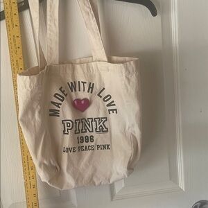 PINK Victoria's Secret Cream Tote with Heart Accent